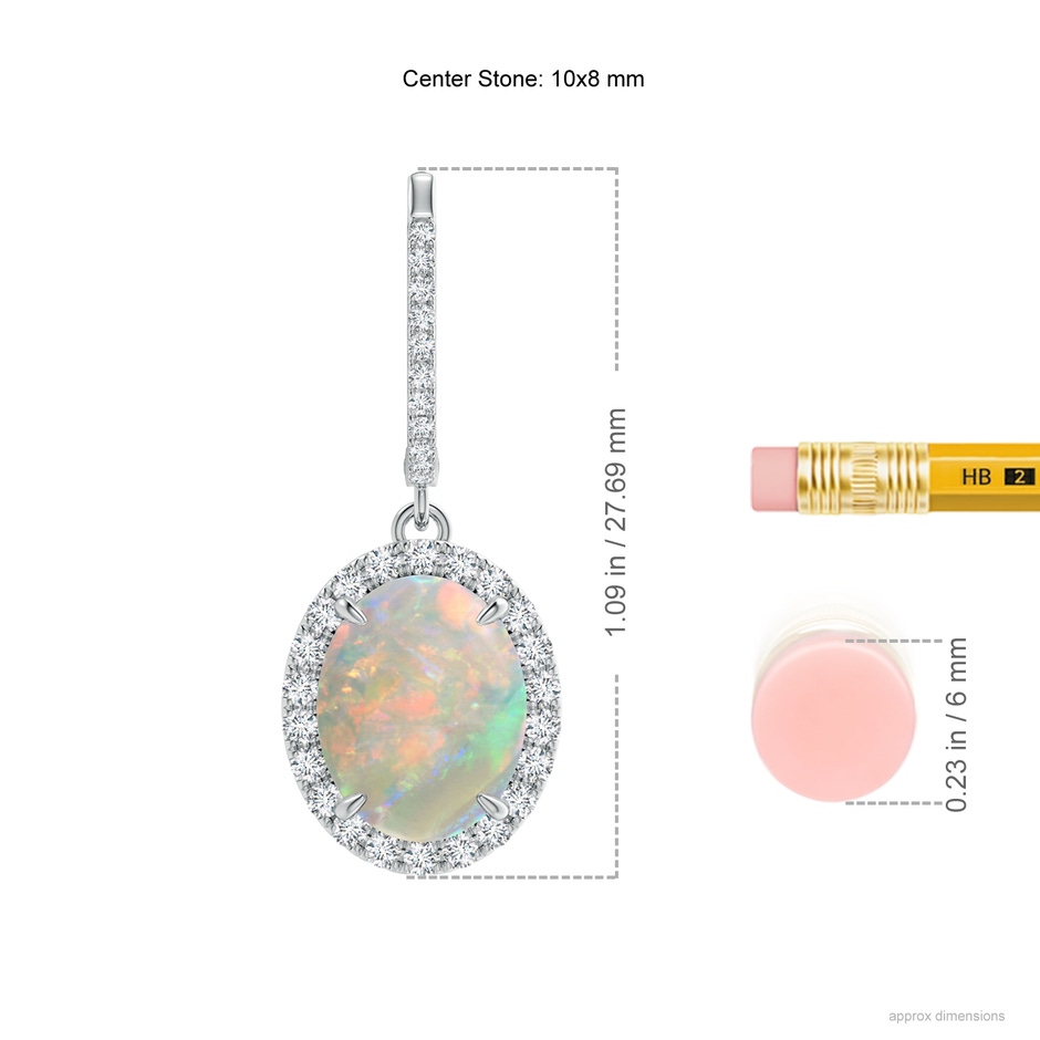 10x8mm AAAA Oval Opal Dangle Earrings with Diamond Halo in P950 Platinum ruler