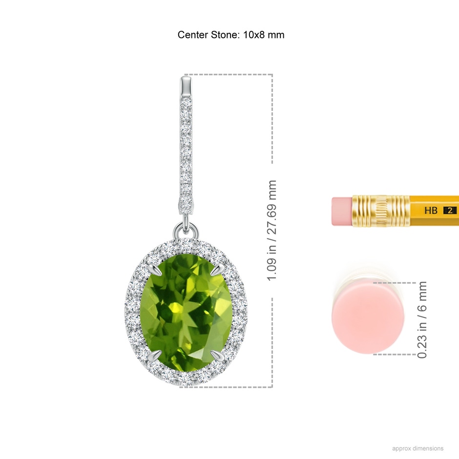 10x8mm AAAA Oval Peridot Dangle Earrings with Diamond Halo in P950 Platinum ruler