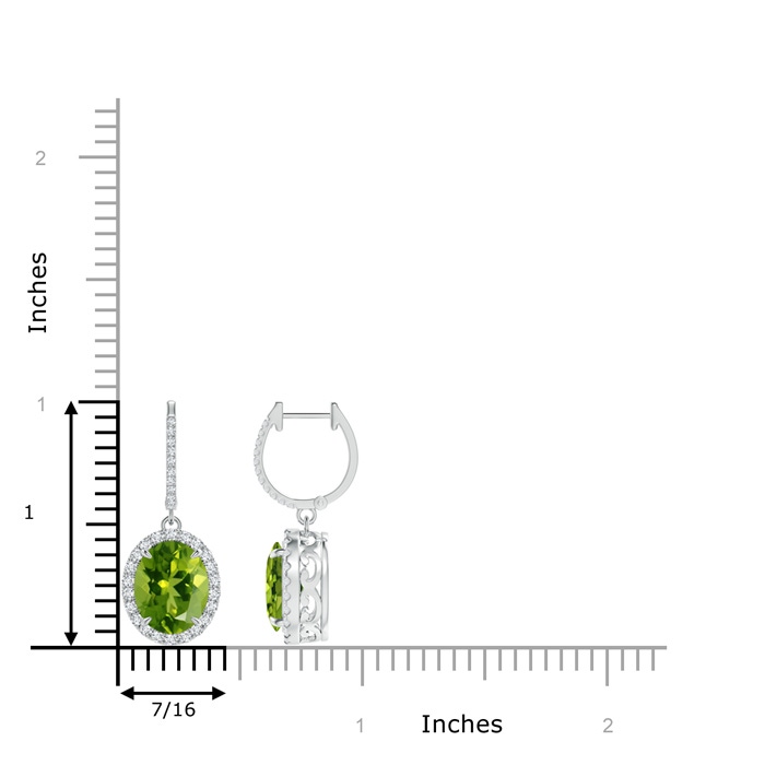 10x8mm AAAA Oval Peridot Dangle Earrings with Diamond Halo in White Gold Product Image