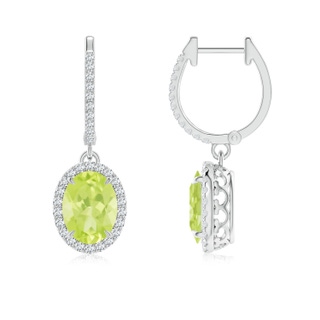 8x6mm A Oval Peridot Dangle Earrings with Diamond Halo in P950 Platinum