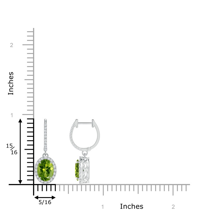 8x6mm AAAA Oval Peridot Dangle Earrings with Diamond Halo in White Gold Product Image