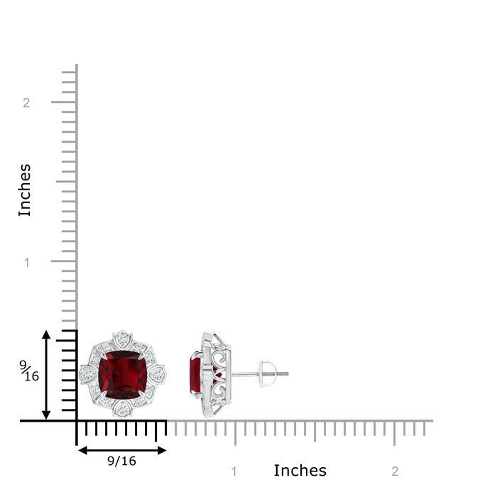 8mm AAA Victorian Style Cushion Garnet Halo Stud Earrings in White Gold product image