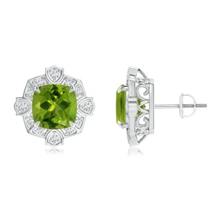 8mm AAAA Victorian Style Cushion Peridot Halo Stud Earrings in P950 Platinum