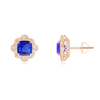 6mm AAA Victorian Style Cushion Tanzanite Halo Stud Earrings in 10K Rose Gold