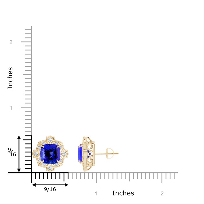8mm AAAA Victorian Style Cushion Tanzanite Halo Stud Earrings in Yellow Gold product image