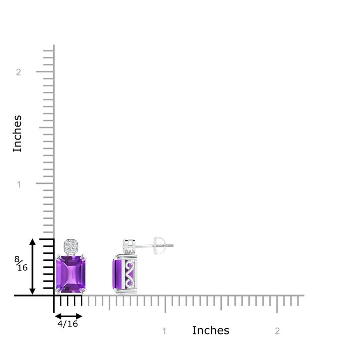 9x7mm AAA Emerald-Cut Amethyst Cocktail Earrings with Diamond Clustre in White Gold product image