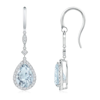 10x7mm A Pear-Shaped Aquamarine Drop Earrings with Diamond Halo in White Gold