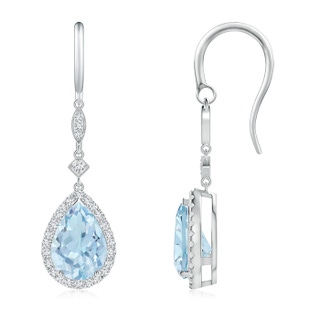 10x7mm AA Pear-Shaped Aquamarine Drop Earrings with Diamond Halo in P950 Platinum
