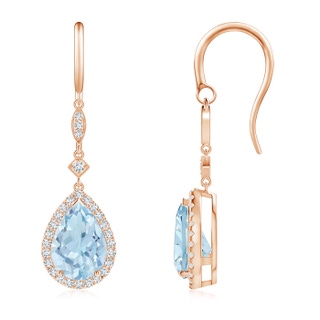 10x7mm AA Pear-Shaped Aquamarine Drop Earrings with Diamond Halo in Rose Gold