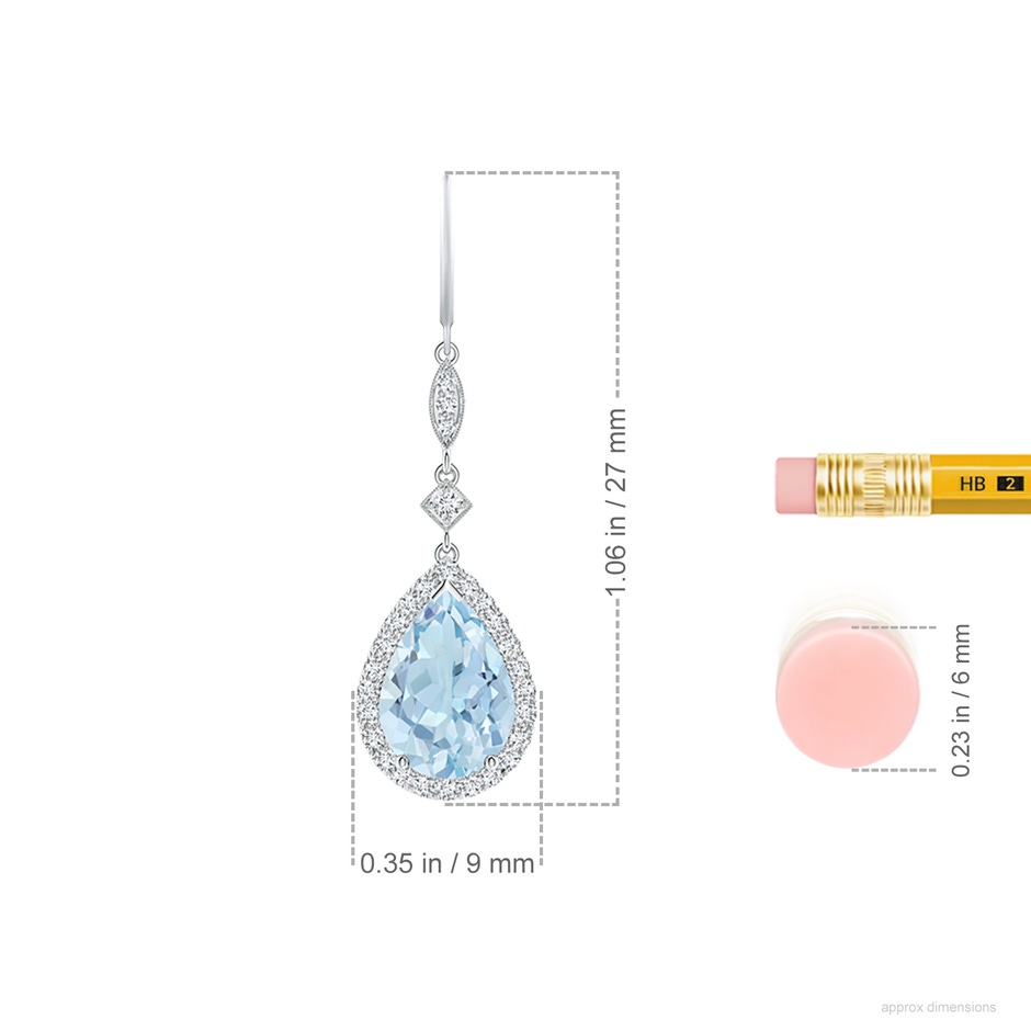 10x7mm AA Pear-Shaped Aquamarine Drop Earrings with Diamond Halo in White Gold ruler