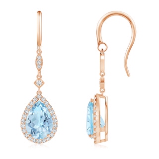 10x7mm AAA Pear-Shaped Aquamarine Drop Earrings with Diamond Halo in Rose Gold