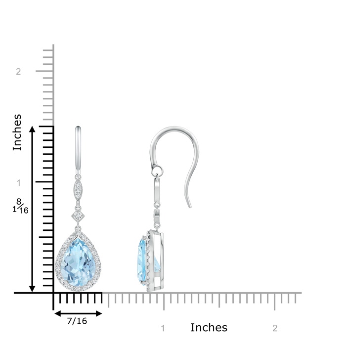 10x7mm AAA Pear-Shaped Aquamarine Drop Earrings with Diamond Halo in White Gold ruler