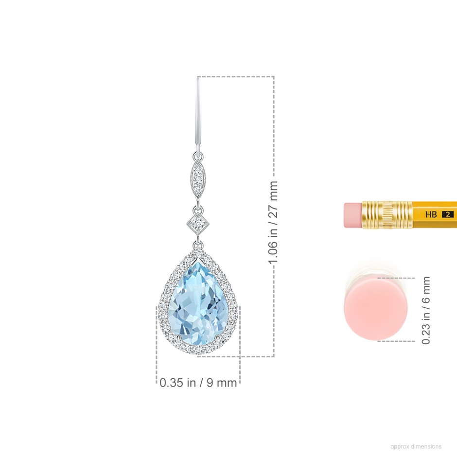 10x7mm AAA Pear-Shaped Aquamarine Drop Earrings with Diamond Halo in White Gold ruler