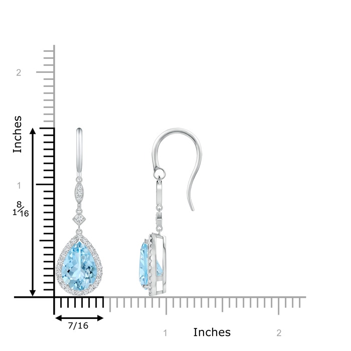 10x7mm AAAA Pear-Shaped Aquamarine Drop Earrings with Diamond Halo in P950 Platinum ruler