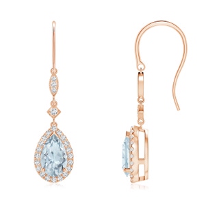 8x5mm A Pear-Shaped Aquamarine Drop Earrings with Diamond Halo in 9K Rose Gold