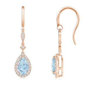 8x5mm AA Pear-Shaped Aquamarine Drop Earrings with Diamond Halo in 10K Rose Gold