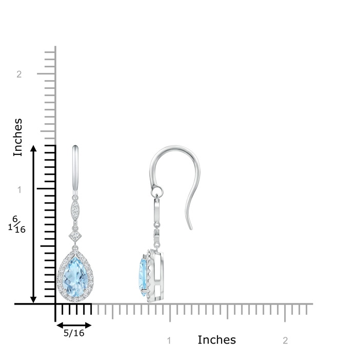 8x5mm AAA Pear-Shaped Aquamarine Drop Earrings with Diamond Halo in White Gold Ruler