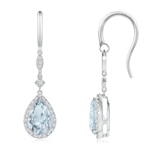 9x6mm A Pear-Shaped Aquamarine Drop Earrings with Diamond Halo in White Gold