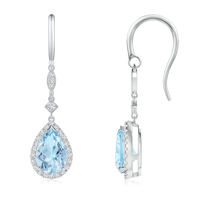 9x6mm AAA Pear-Shaped Aquamarine Drop Earrings with Diamond Halo in White Gold
