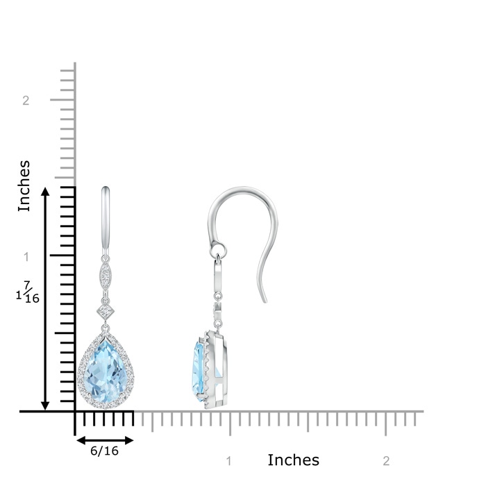 9x6mm AAA Pear-Shaped Aquamarine Drop Earrings with Diamond Halo in White Gold Ruler