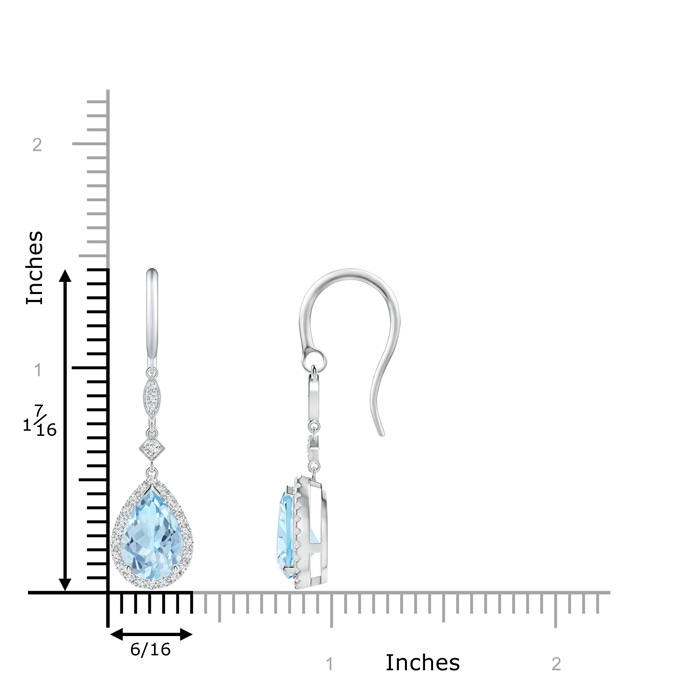 9x6mm AAA Pear-Shaped Aquamarine Drop Earrings with Diamond Halo in White Gold ruler