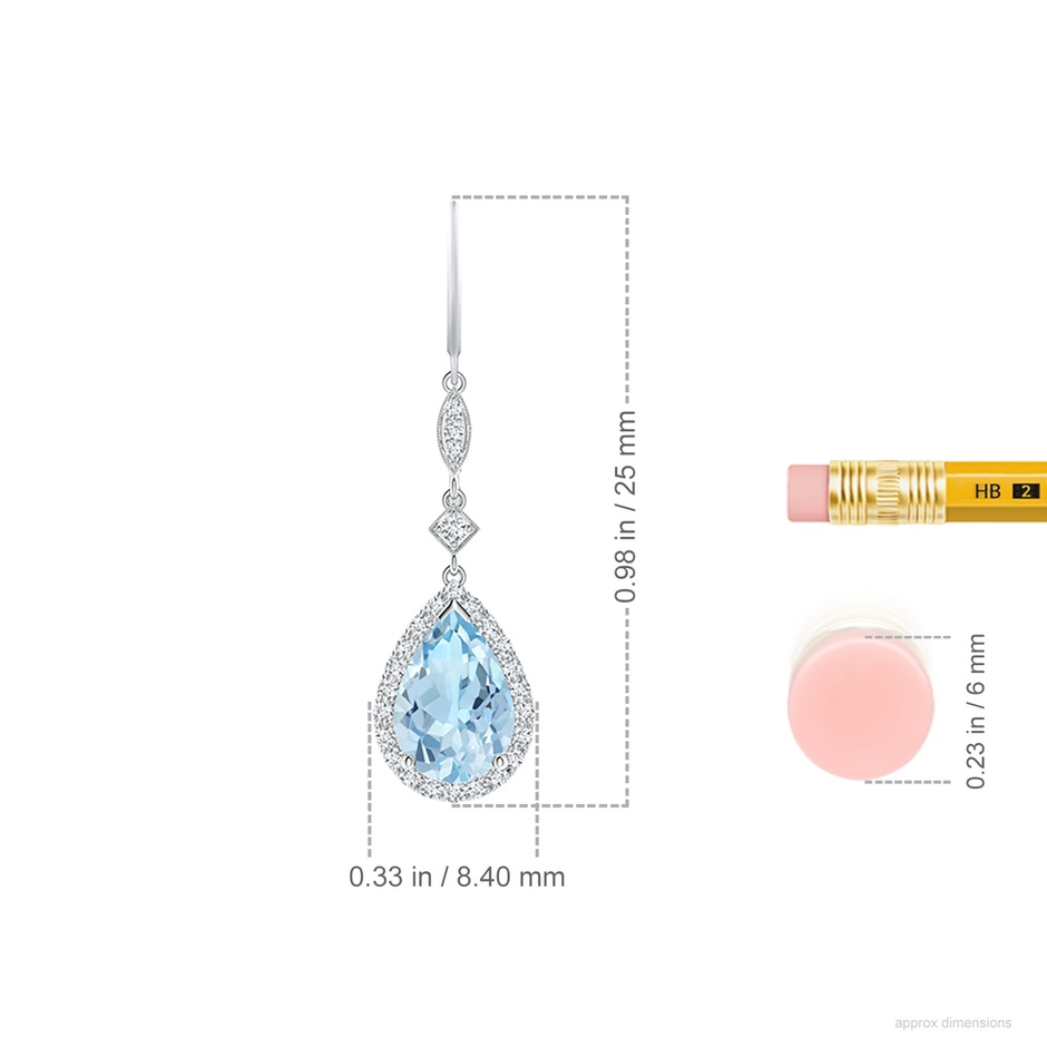 9x6mm AAA Pear-Shaped Aquamarine Drop Earrings with Diamond Halo in White Gold ruler