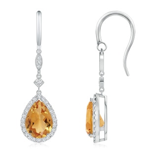 10x7mm A Pear-Shaped Citrine Drop Earrings with Diamond Halo in P950 Platinum