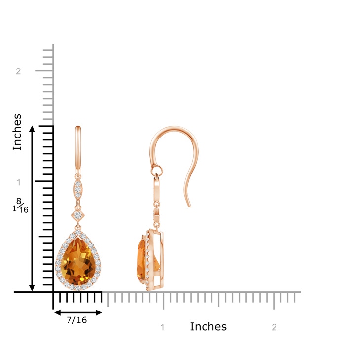 10x7mm AAA Pear-Shaped Citrine Drop Earrings with Diamond Halo in Rose Gold Product Image