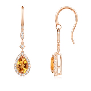 8x5mm AA Pear-Shaped Citrine Drop Earrings with Diamond Halo in 10K Rose Gold