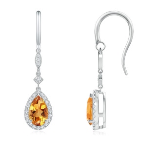8x5mm AA Pear-Shaped Citrine Drop Earrings with Diamond Halo in P950 Platinum
