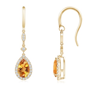 8x5mm AA Pear-Shaped Citrine Drop Earrings with Diamond Halo in Yellow Gold