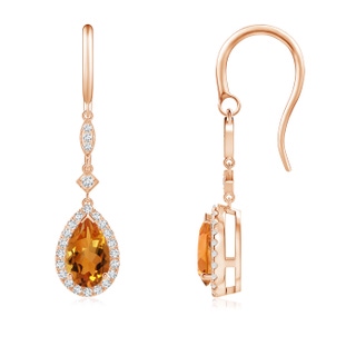 8x5mm AAA Pear-Shaped Citrine Drop Earrings with Diamond Halo in Rose Gold