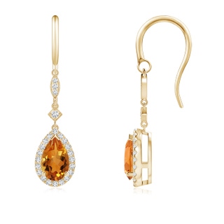 8x5mm AAA Pear-Shaped Citrine Drop Earrings with Diamond Halo in Yellow Gold