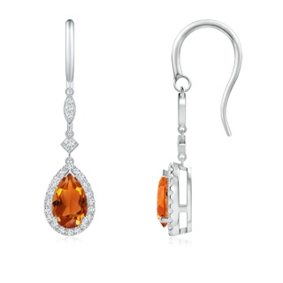 8x5mm AAAA Pear-Shaped Citrine Drop Earrings with Diamond Halo in P950 Platinum