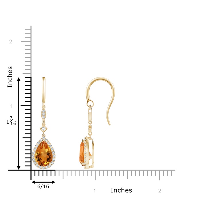 9x6mm AAA Pear-Shaped Citrine Drop Earrings with Diamond Halo in Yellow Gold Product Image