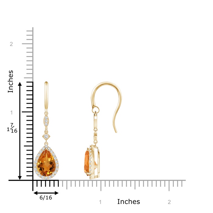 9x6mm AAA Pear-Shaped Citrine Drop Earrings with Diamond Halo in Yellow Gold product image