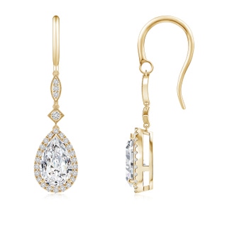 9x5.5mm HSI2 Pear-Shaped Diamond Halo Dangle Earrings in Yellow Gold