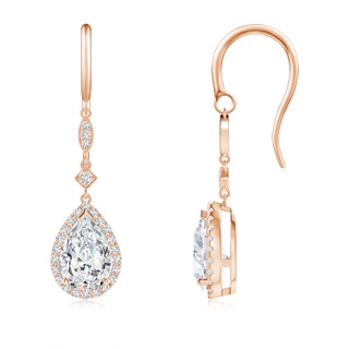 9x6mm GVS2 Pear-Shaped Diamond Halo Dangle Earrings in Rose Gold