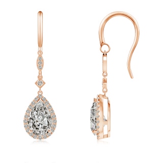 9x6mm KI3 Pear-Shaped Diamond Halo Dangle Earrings in Rose Gold