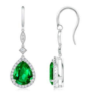 10x8mm AAAA Pear-Shaped Emerald Halo Dangle Earrings in P950 Platinum