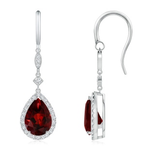 10x7mm AAA Pear-Shaped Garnet Drop Earrings with Diamond Halo in P950 Platinum