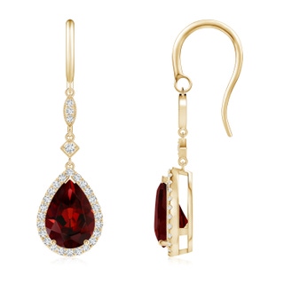 10x7mm AAA Pear-Shaped Garnet Drop Earrings with Diamond Halo in Yellow Gold