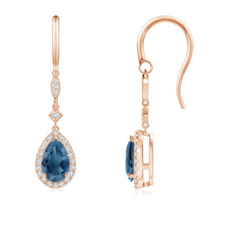 8x5mm A Pear-Shaped London Blue Topaz Drop Earrings with Diamonds in Rose Gold