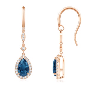 8x5mm AA Pear-Shaped London Blue Topaz Drop Earrings with Diamonds in Rose Gold