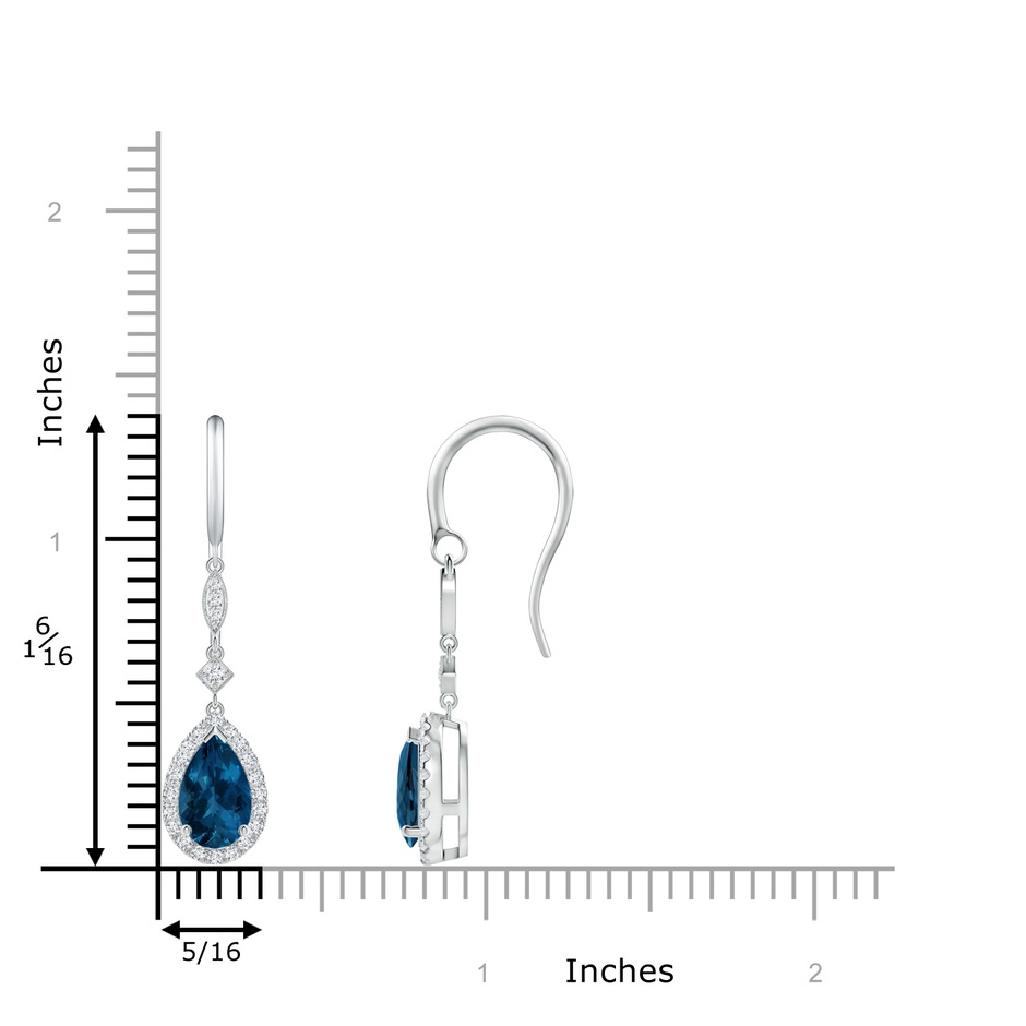 8x5mm AAA Pear-Shaped London Blue Topaz Drop Earrings with Diamonds in White Gold Product Image