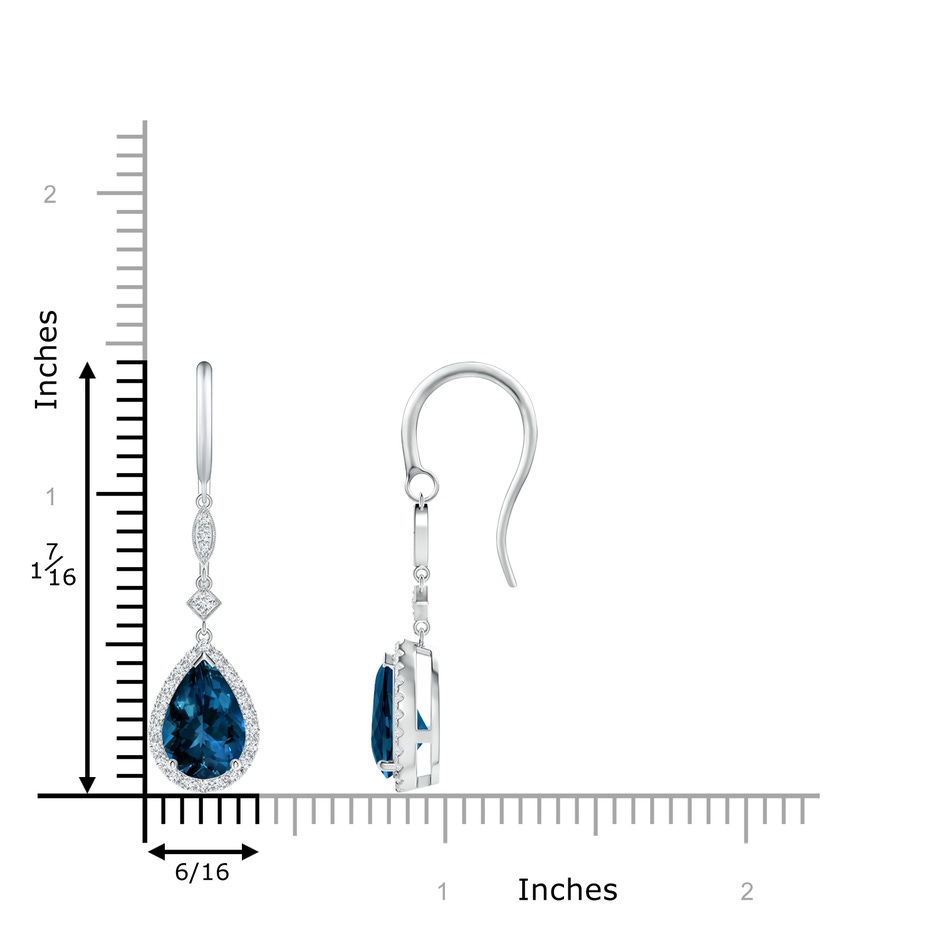 9x6mm AAAA Pear-Shaped London Blue Topaz Drop Earrings with Diamonds in White Gold Product Image