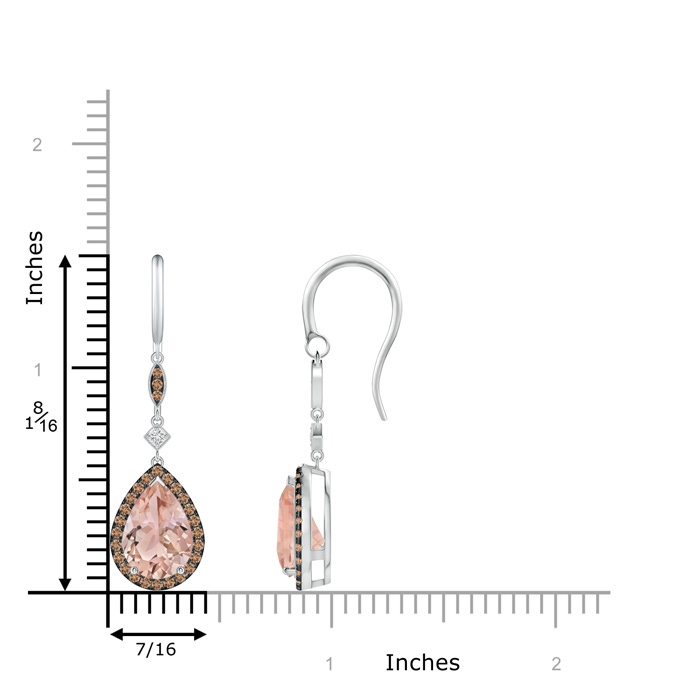 10x7mm AAA Pear-Shaped Morganite Drop Earrings with Coffee Diamonds in White Gold product image