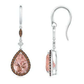 10x7mm AAAA Pear-Shaped Morganite Drop Earrings with Coffee Diamonds in P950 Platinum