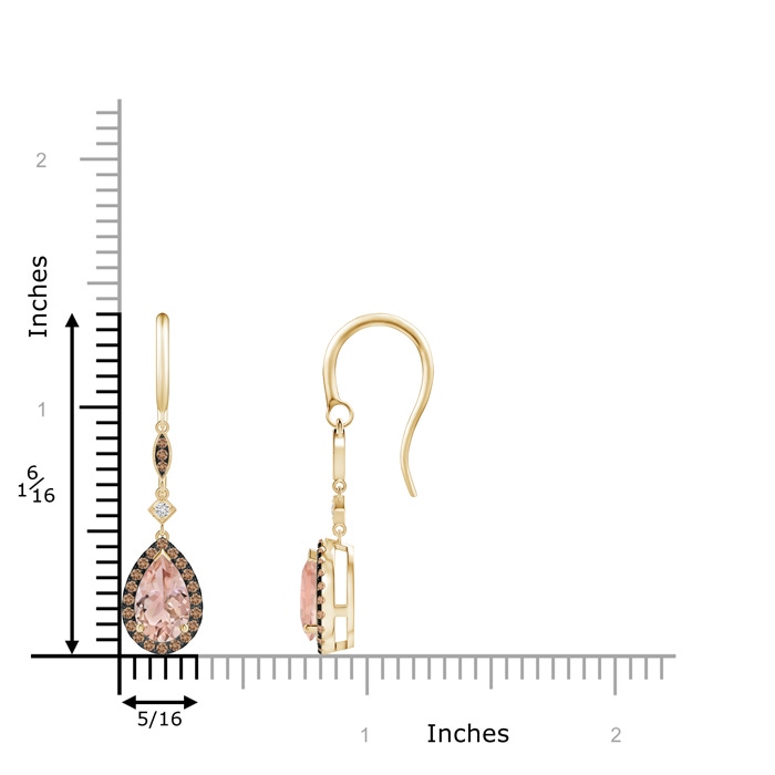 8x5mm AAA Pear-Shaped Morganite Drop Earrings with Coffee Diamonds in Yellow Gold product image