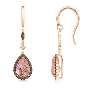 9x6mm AAAA Pear-Shaped Morganite Drop Earrings with Coffee Diamonds in Rose Gold